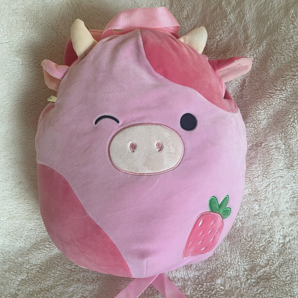 Pink Plush Cow Reshma Squishmallow Backpack 14” - Picture 2 of 5